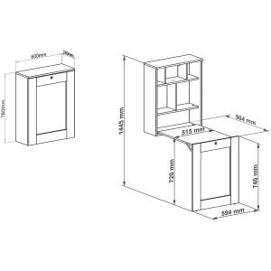 SCRIVANIA PIEGH. DA APPENDERE LIBRERIA UFFICIO CASA BIANCO OPACO 145X90X60CM TILT