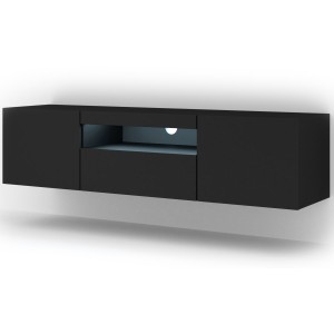 MOBILE TV PIANO TV SOSPESO O A TERRA NERO OPACO CON LED 150x37x42cm AURA