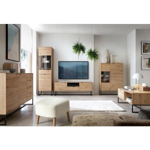 MOBILE VETRINA ARMADIO CREDENZA SOGGIORNO QUERCIA NERO 197x53x39cm AMBER