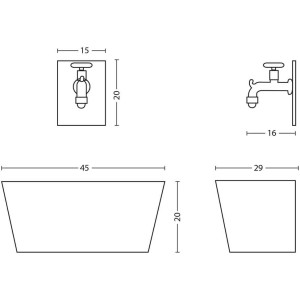 Fontana a parete con vasca e rubinetto incluso colore antracite Made in Italy