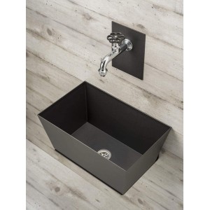 Fontana a parete con vasca e rubinetto incluso colore antracite Made in Italy