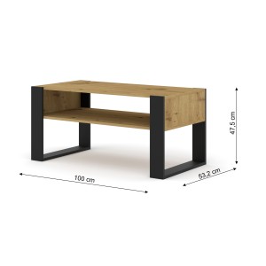 MOBILE TAVOLINO DA CAFFE'  PIANO PC 2 PIANI QUERCIA 100x53.20x47.50cm MONDI