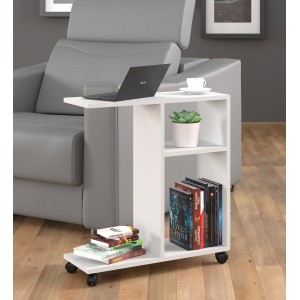 MOBILE TAVOLINO CON RUOTE PORTA PC COMODINO UFFIO CASA BIANCO OPACO 60x45x22cm TRASCO