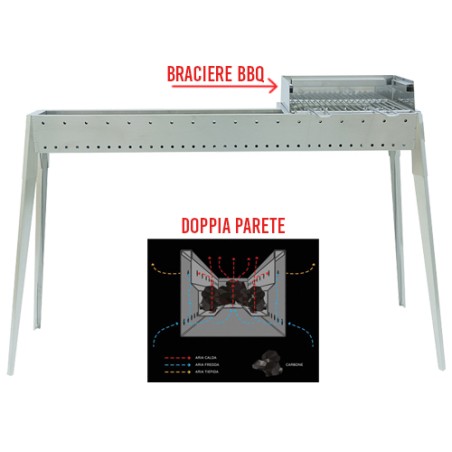CANALETTA FORNACELLA SPIEDO PER ARROSTICINI GRILL INOX EL GAUCHO COMBI 80+40