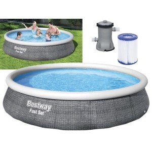 PISCINA TONDA FUORI TERRA RATTAN CON ANELLO GONFIABILE SUPERIORE BESTWAY 396xH84 -57376