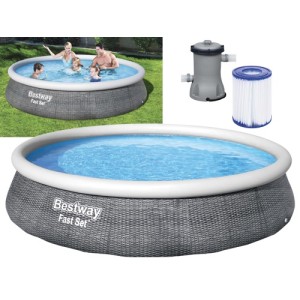 PISCINA TONDA FUORI TERRA RATTAN CON ANELLO GONFIABILE SUPERIORE BESTWAY 396xH84 -57376