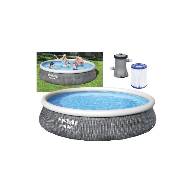 PISCINA TONDA FUORI TERRA RATTAN CON ANELLO GONFIABILE SUPERIORE BESTWAY 396xH84 -57376 PISCINA TONDA FUORI TERRA RATTAN CON ANELLO GONFIABILE SUPERIORE BESTWAY 396xH84 -57376