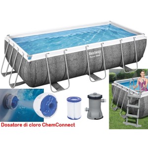 PISCINA RETTANGOLARE FUORI TERRA POWER STEEL BESTWAY 404X201XH100 -56721 + POMPA, DOSATORE E SCALETTA