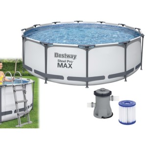 PISCINA TONDA FUORI TERRA STEEL PRO MAX BESTWAY 366xH100 -56418 + POMPA E SCALETTA