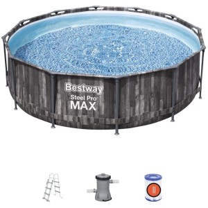 PISCINA TONDA 366xH100 FUORI TERRA STEEL PRO MAX BESTWAY - 5614X + POMPA E SCALETTA
