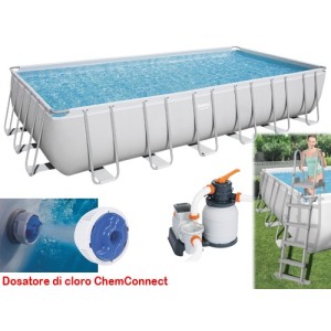 PISCINA RETTANGOLARE FUORI TERRA POWER STEEL BESTWAY 732x366xH132 -56475 + POMPA, DOSATORE, SCALETTA E TELO