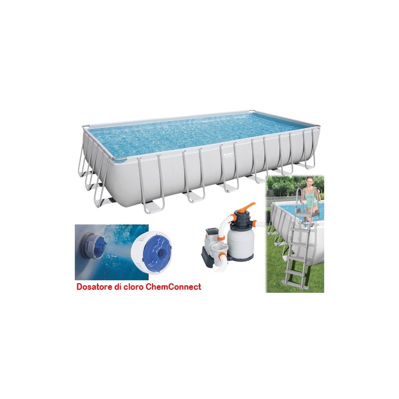 PISCINA RETTANGOLARE FUORI TERRA POWER STEEL BESTWAY 732x366xH132 -56475 + POMPA, DOSATORE, SCALETTA E TELO PISCINA RETTANGOLARE FUORI TERRA POWER STEEL BESTWAY 732x366xH132 -56475 + POMPA, DOSATORE, SCALETTA E TELO