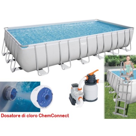 PISCINA RETTANGOLARE FUORI TERRA POWER STEEL BESTWAY 732x366xH132 -56475 + POMPA, DOSATORE, SCALETTA E TELO
