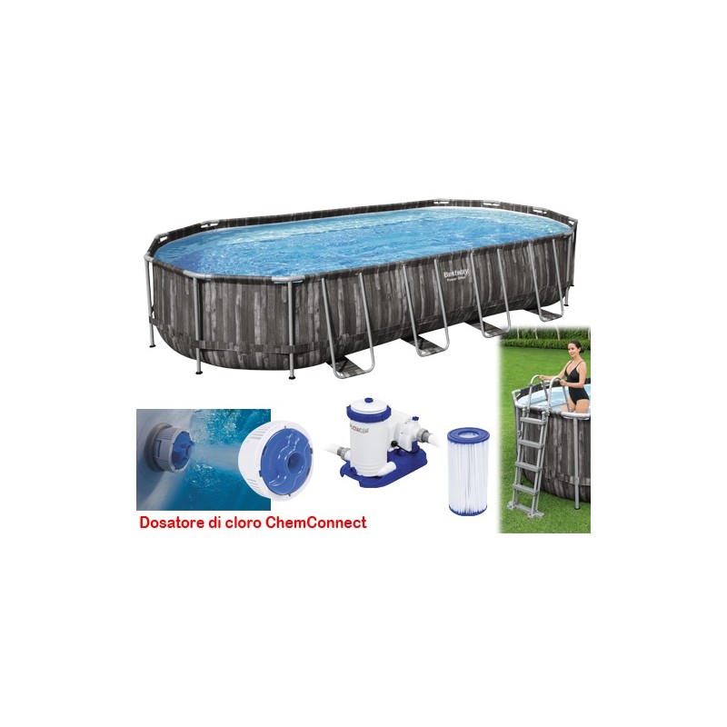 PISCINA OVALE FUORI TERRA STEEL SIMIL LEGNO BESTWAY 732x366xH122 -5611T + POMPA, DOSATORE, SCALETTA E TELO PISCINA OVALE FUORI TERRA STEEL SIMIL LEGNO BESTWAY 732x366xH122 -5611T + POMPA, DOSATORE, SCALETTA E TELO