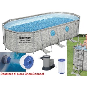 PISCINA OVALE FUORI TERRA STEEL VISTA RATTAN BESTWAY 549x274xH122 -56716 + POMPA, DOSATORE, SCALETTA E TELO