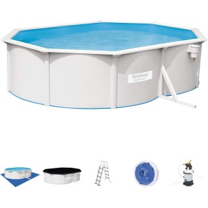 PISCINA OVALE FUORI TERRA HYDRIUM BESTWAY 500x360xH120 -56586 + SKIMMER, POMPA, SCALETTA, TELO E DOSATORE